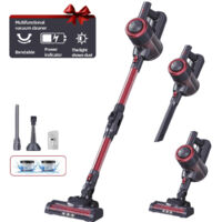 Aspirateur Balai sans Fil, 120W/12Kpa/30Mins, Aspirateur sans Fil avec Écran LED, Aspirateur pour Tapis,Sols Durs,Poils d'animaux,Aspirateur Balai Léger-Noir et rouge