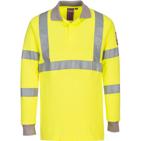 Polo de manga larga, resistente a la llama, antiestático y de alta visibilidad Amarillo S