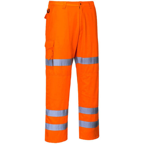 Pantalones Combat de Alta-Visibilidad con Tres Bandas / Naranja / L (1/2)