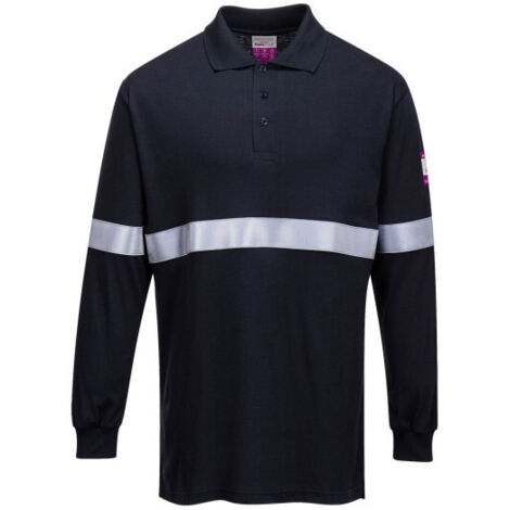 Polo de manga larga, resistente a la llama y antiestático, con cinta reflectante Azul marino 4XL