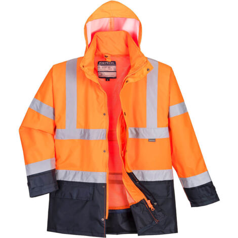 Parka 5 en 1 Executive de alta visibilidad en 342 protección contra el frío y el agua con cintas reflectantes PORTWEST S768 L Naranja flúor / Azul marino