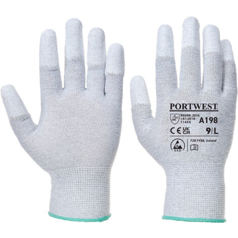Guantes antistáticos con dedos recubiertos de PU gris L - Talla 9
