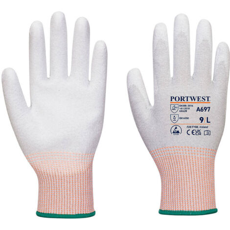 Lote de 12 pares de guantes con palma recubierta de PU ESD Gris/Blanco/Naranja L - Talla 9
