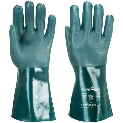 Guantes de PVC de 35 cm, doble inmersión, verdes, 2XL - Talla 11