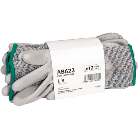 Pack de Guantes Anticorte Cut C13 PU - 12 Unidades / Gris / M