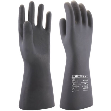 Guantes de Química de Neopreno Negros L - Talla 9
