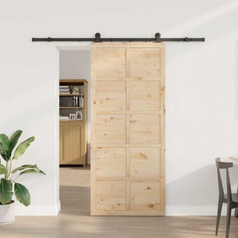 Puerta deslizante Marrón 100 x 208 cm Madera maciza de pino vidaXL