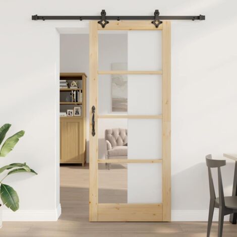 Puerta Corrediza ORKDAL Marrón 86 x 211 cm Madera y metal vidaXL