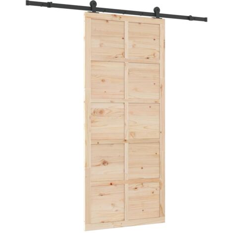 Puerta deslizante Marrón 90 x 208 cm Madera maciza de pino vidaXL