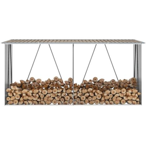 vidaXL Casetilla para leña acero galvanizado marrón 330x84x152 cm