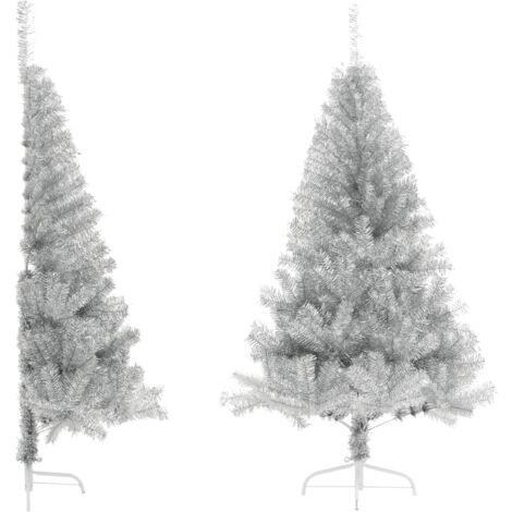 Medio árbol de Navidad artificial con soporte PET plata 180 cm vidaXL