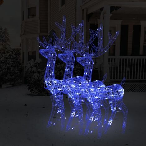 Adorno de renos de Navidad acrílico 3 uds azul 120 cm vidaXL