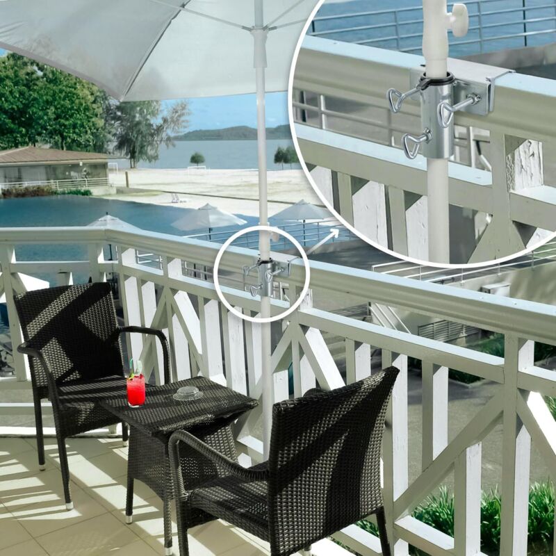 Support Parasol Balcon Acier Galvanisé Avec Clip 0-20 Cm – Fixation Sans Perçage Pour Terrasse, Jardin, Clôture