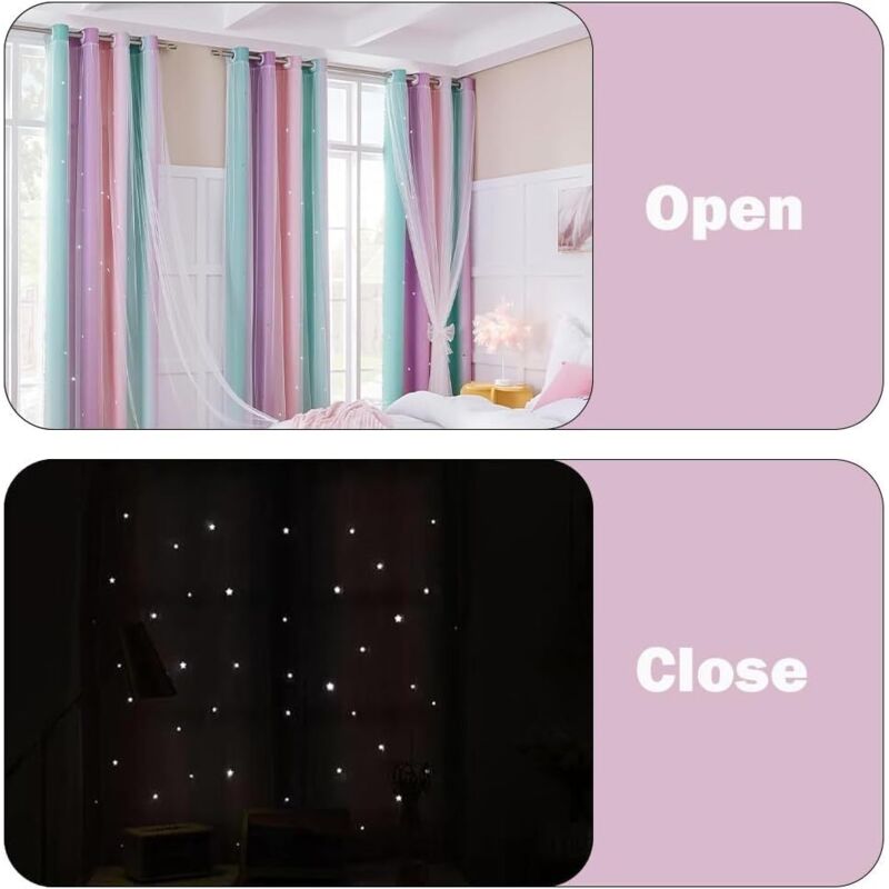 NETMEO Lot de 2 rideaux occultants à œillets pour chambre de fille, chambre d'enfant et fille (rose, violet, bleu, 132 x 160 x 50 cm NETMEO Lot de 2 rideaux occultants à œillets pour chambre de fille, chambre d'enfant et fille (rose, violet, bleu, 132 x 160 x 50 cm