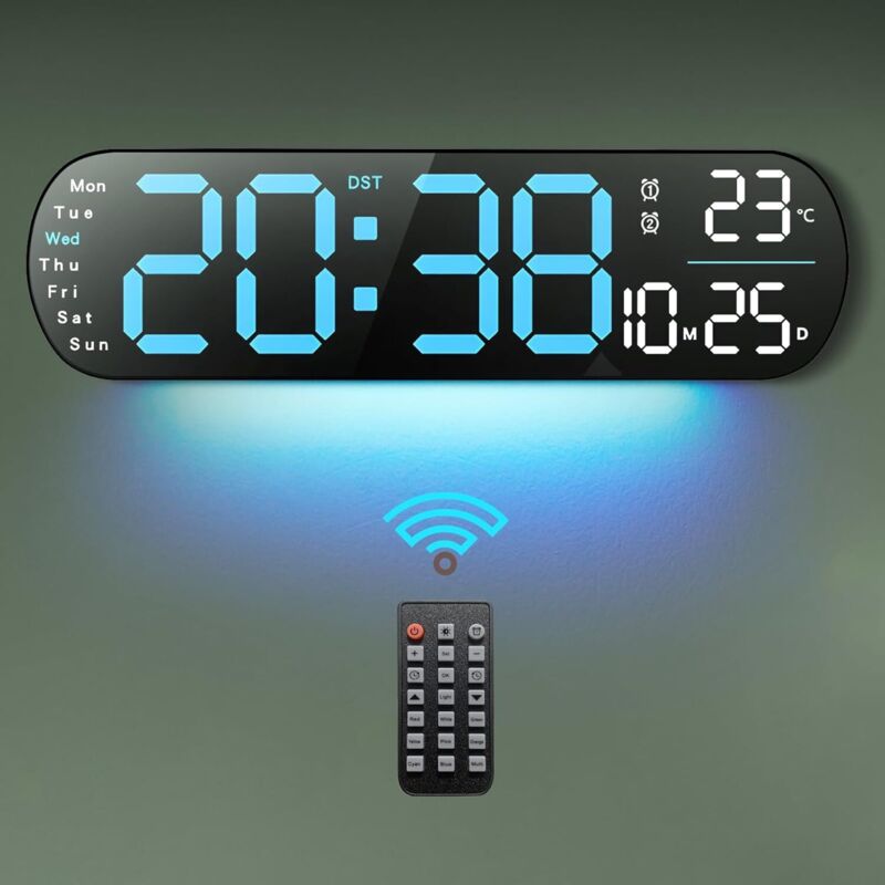 Horloge Murale Numérique LED RGB 14 Couleurs Avec Télécommande - Réveil Lumineux Gaming