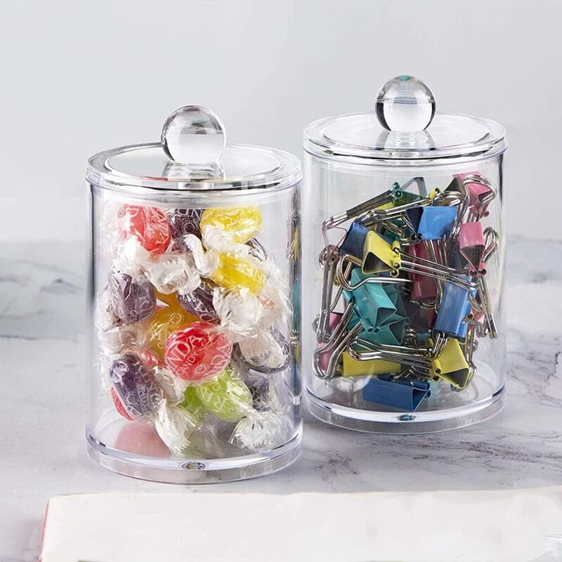 MDesign Lot De 2 Boîtes De Rangement Coton Tige Maquillage – Empilables, Couvercle, Or Rouge/Transparent