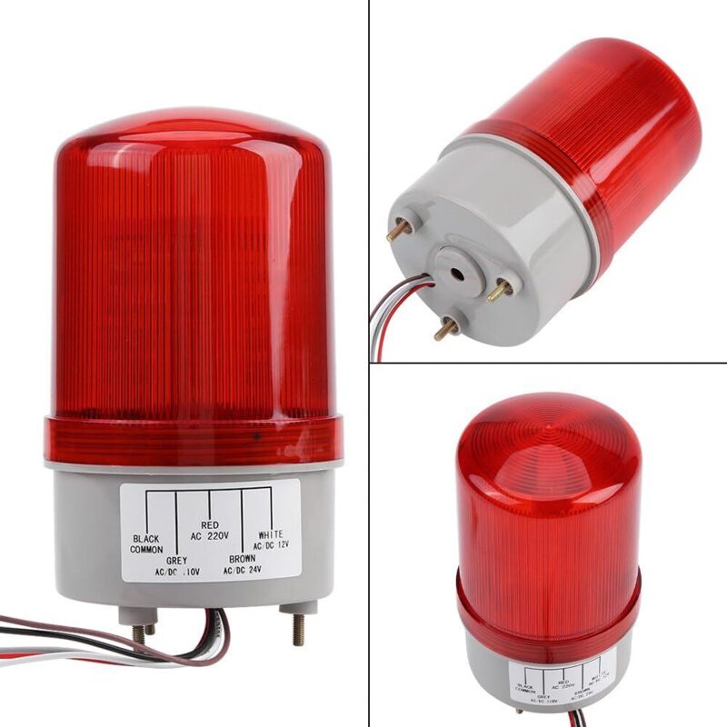 Voyant Alarme Urgence LED Rotative 220V - Stroboscope Acousto-optique 120dB Rouge