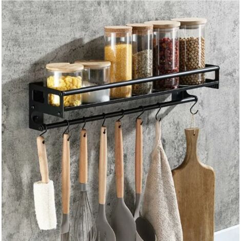 VIDETOL Lot De 2 Porte-Ustensiles Cuisine Mural 40 Cm - Support Acier Inoxydable Sans Percage Avec 6 Crochets Réglables