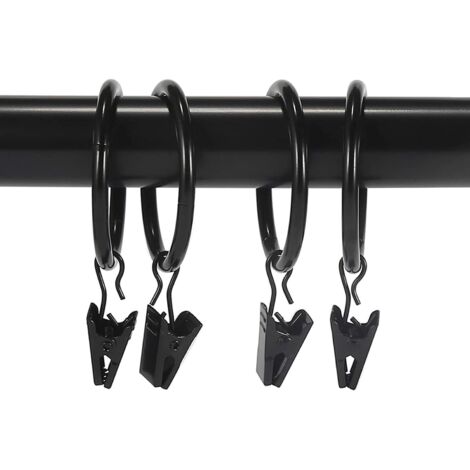 Lot 120 Anneaux Rideaux Métal 32 Mm Avec Clips – Anneaux Noirs Anti-Rouille, Solides Pour Tringles Standard, Installation Facile