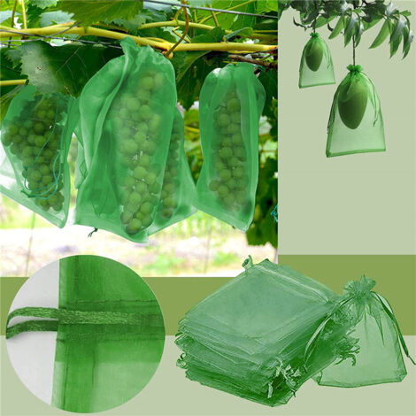 Lot de 200 sacs de protection pour fruits - 17 x 23 cm - Sacs en filet vert, en organza, réutilisables, adaptés aux fruits et légumes | Leroy Merlin