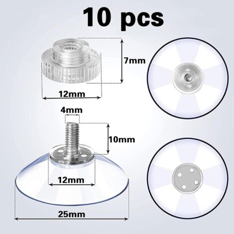 Lot De 12 Ventouses 50mm Avec Vis Moletées - Supports Aspiration Puissants PVC Transparent