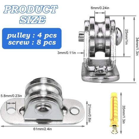 Petites Poulies Fixes Murales Acier Inoxydable Lot De 2 - Pour Câble Métallique, Mouvement Silencieux Et Installation Facile