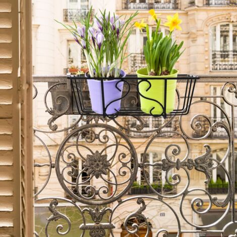 Support Jardinière Balcon – Étagère Fer Antirouille Pour Pots De Fleurs, Avec Crochets, Installation Facile