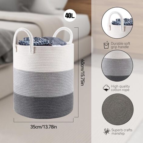 Panier A Linge Sale En Coton Tissé, 58L, Panier Rangement Salle De Bain