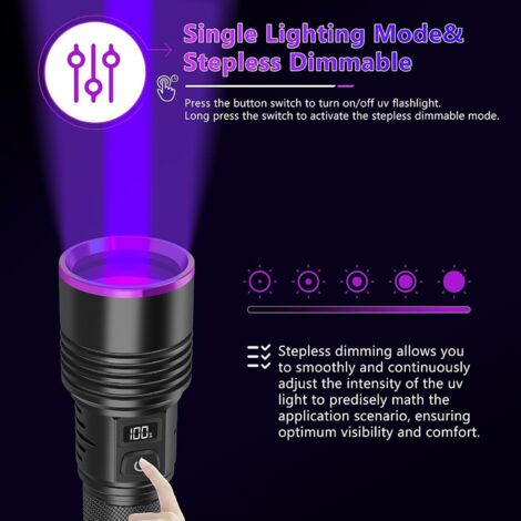 Lampe Torche UV 15W/20W/120W – 365nm Filtrée – Rechargeable USB – Noire étanche