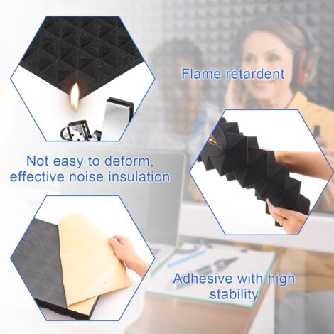 Lot De 12 Panneaux Mousse Acoustique Autocollante 3D Haute Densité - Isolation Phonique Noire Pour Studio Et Bureau