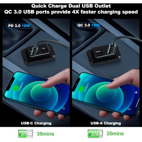 Prise USB Voiture 12V/24V Encastrable Chargeur, Qidoe 56W Aluminium Double 18W QC3.0 USB et Un