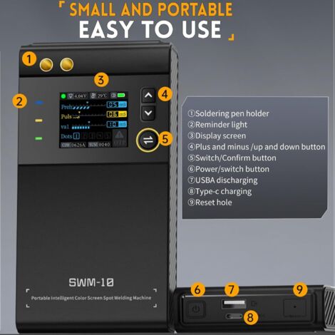 Jadeshay Soudeuse Par Points SWM-10 Portable - Mini Machine Soudage Batterie 1200A Avec Écran Et Protection Intelligente (Noir)