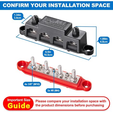 Bloc de Distribution Bornier 12V 24V 48V DC 250A BusBar avec 4 x M10 ...