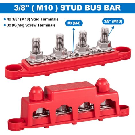 Bloc de Distribution Bornier 12V 24V 48V DC 250A BusBar avec 4 x M10 ...