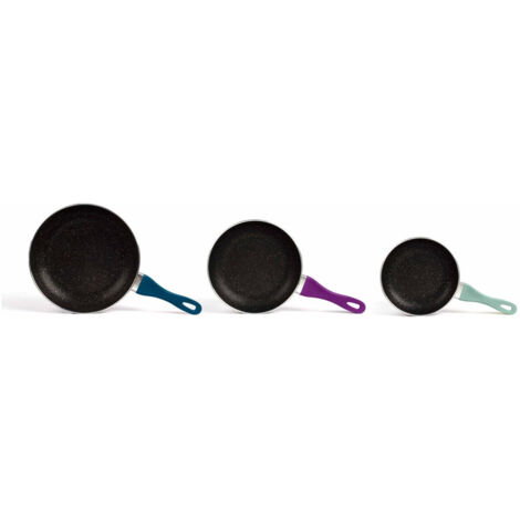 Livoo MEP101 Set de 3 poêles aspect pierre ILAG® Dimension 20 / 24 / 28 Cm en aluminium coloris Gris (1/4)