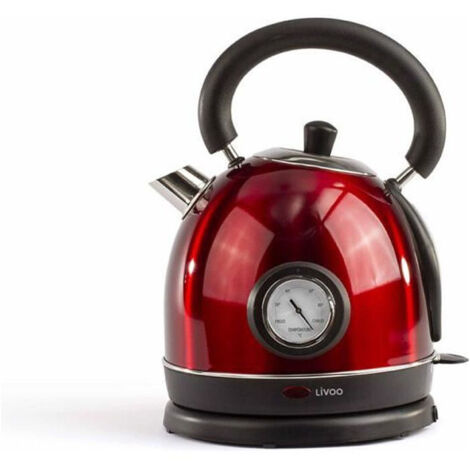 Bouilloire électrique sans fil rouge 1,8L – 1800W – Thermomètre intégré pour contrôle précis de la température – Socle pivotant 360° – Livoo
