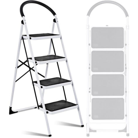 Escabeau à 4 marches BM TOOLS BMT-ESC4-ACIER, Haut. de travail : 95 cm, se range facilement, Marches et Poignées anti-dérapantes (1/5)