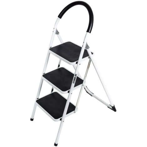 Escabeau à 3 marches BM TOOLS BMT-ESC3-ACIER, Haut. de travail : 69 cm, se range facilement, Marches et Poignées anti-dérapantes (1/5)