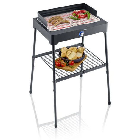 Severin – Barbecue électrique sur pieds 2200 W – Surface de cuisson 44,5 x 26 cm – Thermostat réglable – Cuve à eau pour limiter fumées
