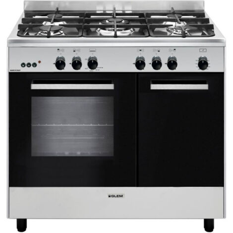 Cuisinière gaz 5 foyers 900mm – Four à gaz 66L avec 4 modes de cuisson – Gril 2000W – Classe énergétique B – GA960PCGIX – Glemgas