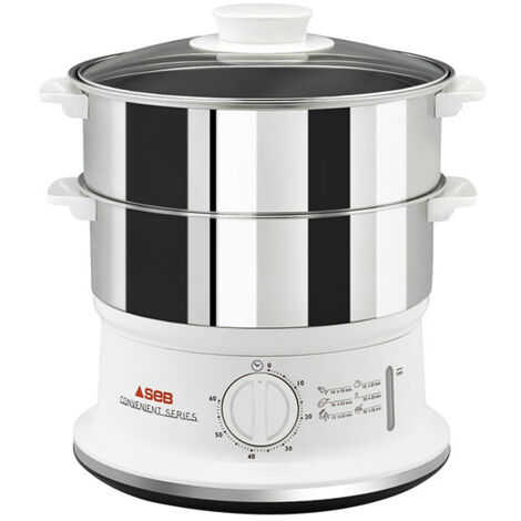 SEB – Cuiseur vapeur 6 L – 2 paniers vapeur – Puissance 980 W – Minuterie mécanique avec arrêt automatique – Cuve amovible