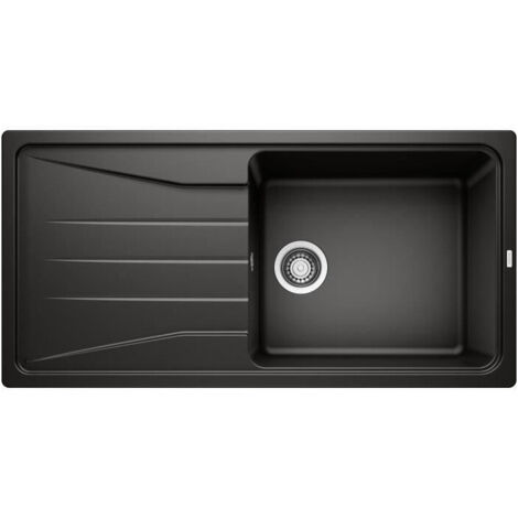 Blanco – Évier cuisine SilgranitC noir 100 x 50 cm – À encastrer – 1 cuve égouttoir réversible – Vidage manuel – Siphon inclus