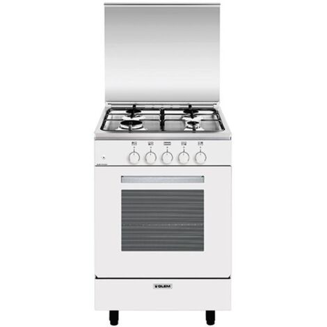 Glemgas – Cuisinière gaz 4 feux inox 53 cm – Four gaz 60 L – Convection naturelle – Nettoyage émail lisse – Sécurité gaz par thermocouple – GA551GWH (1/6)