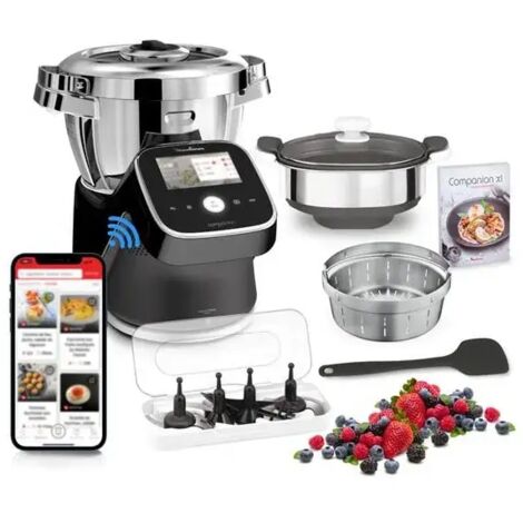 Moulinex – Robot cuiseur multifonction 1550W – Capacité 4,5L – 18 modes de cuisson – Écran tactile Wifi – Accessoires inclus pour 10 personnes - HF93F810