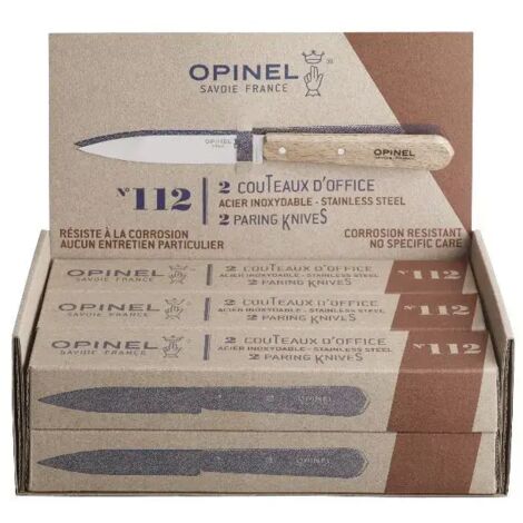 Display de 6 boîtes de 2 couteaux office 10 cm – Lame en acier inoxydable Sandvik – Manche en hêtre verni – Fabriqué en France – Opinel