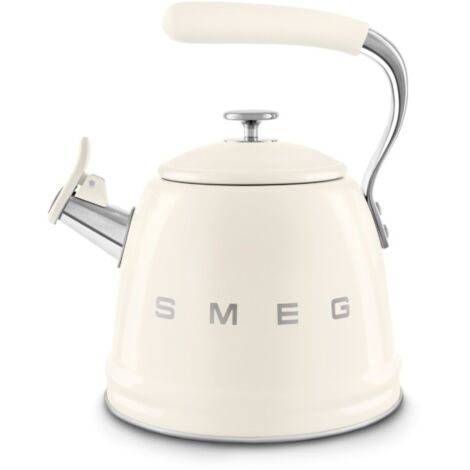 Smeg – Bouilloire sifflante crème 2,3 L en inox avec bec verseur – Poignée silicone résistante – Compatible induction – WKF01CR