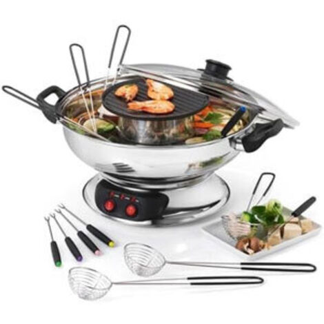 Kitchenchef – Appareil à fondue inox 6 personnes – Couvercle en verre – Plaque amovible 650W – Fondue 1350W – Garantie 2 ans (1/7)