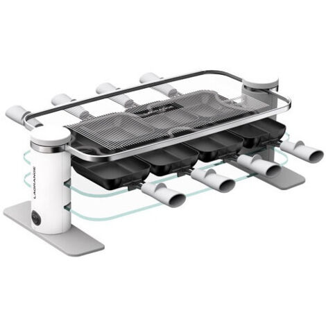 Appareil à raclette 8 personnes 1000W – Verre trempé – 8 poêlons antiadhésifs – Plateau supérieur amovible pour nettoyage facile – Lagrange (1/5)