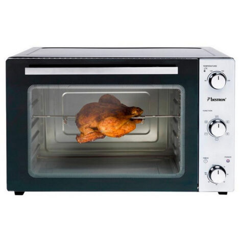 Mini four grill 55L – Puissance 2000W – Double porte vitrée – Fonction air chaud et tournebroche – Dimensions 39x60,5x47 cm – Bestron (1/10)