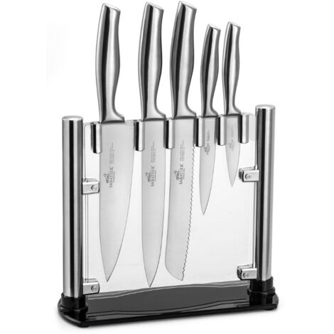 Bloc de 5 couteaux inox pour cuisine – Lames en acier 5 Cr15 MoV – Manche en inox – 669582 – Sabatier